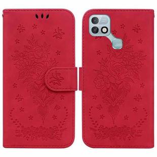 For Infinix Hot 10i / Smart 5 Pro Butterfly Rose Embossed Leather Phone Case(Red)