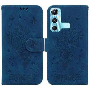 For Infinix Hot 11 X662 Butterfly Rose Embossed Leather Phone Case(Blue)