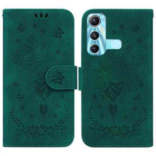For Infinix Hot 11 X662 Butterfly Rose Embossed Leather Phone Case(Green)