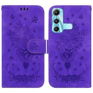 For Infinix Hot 11 X662 Butterfly Rose Embossed Leather Phone Case(Purple)