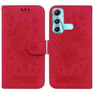 For Infinix Hot 11 X662 Butterfly Rose Embossed Leather Phone Case(Red)