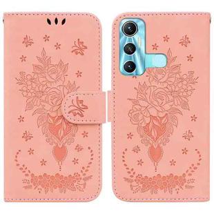 For Infinix Hot 11 X662 Butterfly Rose Embossed Leather Phone Case(Pink)