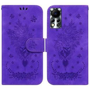 For Infinix Hot 11s NFC X6812B Butterfly Rose Embossed Leather Phone Case(Purple)