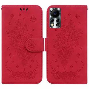 For Infinix Hot 11s NFC X6812B Butterfly Rose Embossed Leather Phone Case(Red)
