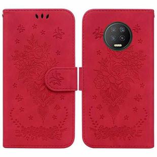 For Infinix Note 7 X690 Butterfly Rose Embossed Leather Phone Case(Red)