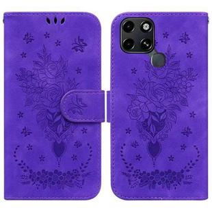 For Infinix Smart 6 Butterfly Rose Embossed Leather Phone Case(Purple)