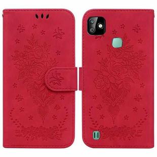 For Infinix Smart HD 2021 X612 Butterfly Rose Embossed Leather Phone Case(Red)