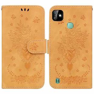 For Infinix Smart HD 2021 X612 Butterfly Rose Embossed Leather Phone Case(Yellow)