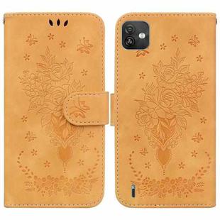 For Wiko Y82 Butterfly Rose Embossed Leather Phone Case(Yellow)