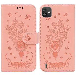 For Wiko Y82 Butterfly Rose Embossed Leather Phone Case(Pink)