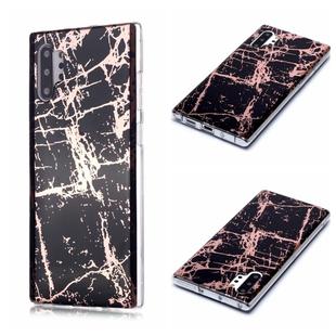 For Galaxy Note10+ Plating Marble Pattern Soft TPU Protective Case(Black Gold)