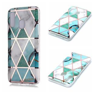 For Galaxy A20e Plating Marble Pattern Soft TPU Protective Case(Green White)