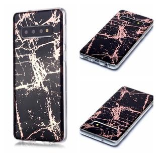 For Galaxy S10 Plating Marble Pattern Soft TPU Protective Case(Black Gold)