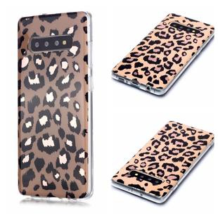 For Galaxy S10+ Plating Marble Pattern Soft TPU Protective Case(Leopard)