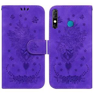 For Tecno Camon 12 / Spark 4 Butterfly Rose Embossed Leather Phone Case(Purple)
