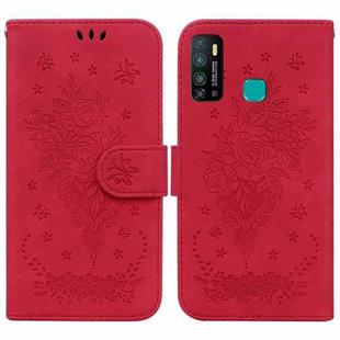 For Tecno Camon 15 Butterfly Rose Embossed Leather Phone Case(Red)