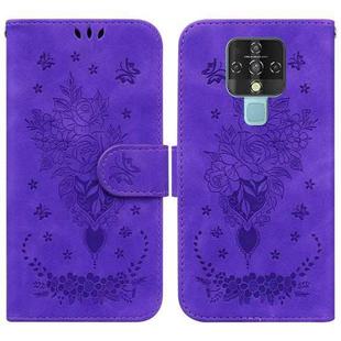 For Tecno Camon 16 Butterfly Rose Embossed Leather Phone Case(Purple)