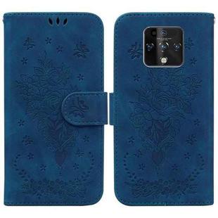 For Tecno Camon 16 Premier Butterfly Rose Embossed Leather Phone Case(Blue)