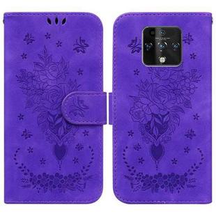 For Tecno Camon 16 Premier Butterfly Rose Embossed Leather Phone Case(Purple)