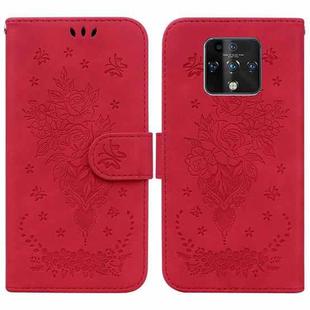 For Tecno Camon 16 Premier Butterfly Rose Embossed Leather Phone Case(Red)
