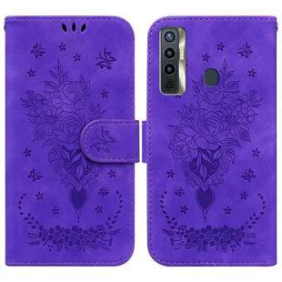 For Tecno Camon 17 Butterfly Rose Embossed Leather Phone Case(Purple)