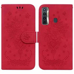 For Tecno Camon 17 Butterfly Rose Embossed Leather Phone Case(Red)