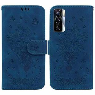 For Tecno Camon 17 Pro Butterfly Rose Embossed Leather Phone Case(Blue)