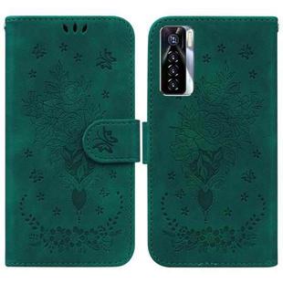 For Tecno Camon 17 Pro Butterfly Rose Embossed Leather Phone Case(Green)