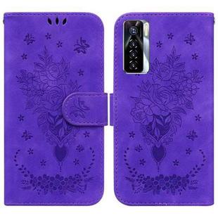 For Tecno Camon 17 Pro Butterfly Rose Embossed Leather Phone Case(Purple)