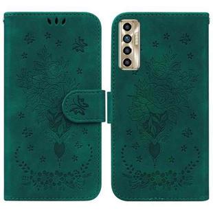 For Tecno Camon 17P Butterfly Rose Embossed Leather Phone Case(Green)