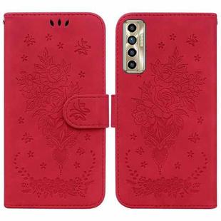 For Tecno Camon 17P Butterfly Rose Embossed Leather Phone Case(Red)