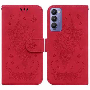 For Tecno Camon 18P Butterfly Rose Embossed Leather Phone Case(Red)