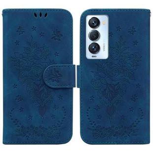 For Tecno Camon 18 Premier Butterfly Rose Embossed Leather Phone Case(Blue)