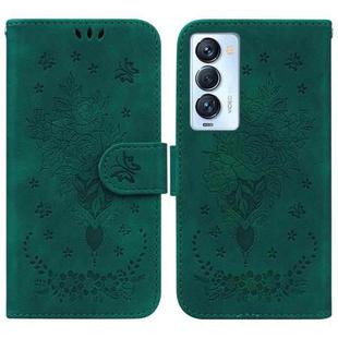 For Tecno Camon 18 Premier Butterfly Rose Embossed Leather Phone Case(Green)