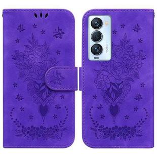 For Tecno Camon 18 Premier Butterfly Rose Embossed Leather Phone Case(Purple)