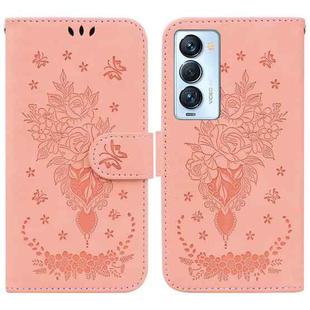 For Tecno Camon 18 Premier Butterfly Rose Embossed Leather Phone Case(Pink)