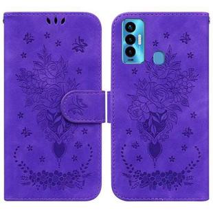 For Tecno Camon 18i Butterfly Rose Embossed Leather Phone Case(Purple)