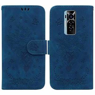 For Tecno Phantom X Butterfly Rose Embossed Leather Phone Case(Blue)