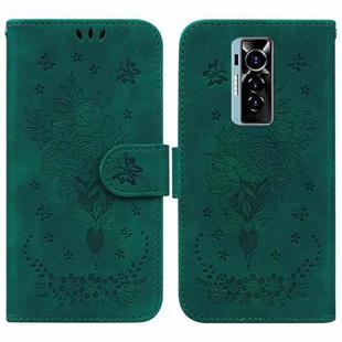 For Tecno Phantom X Butterfly Rose Embossed Leather Phone Case(Green)