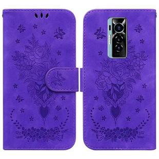 For Tecno Phantom X Butterfly Rose Embossed Leather Phone Case(Purple)