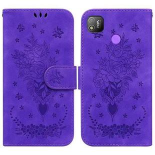 For Tecno Pop 4 Butterfly Rose Embossed Leather Phone Case(Purple)