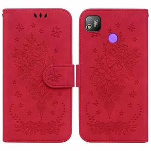 For Tecno Pop 4 Butterfly Rose Embossed Leather Phone Case(Red)