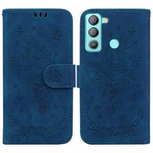 For Tecno Pop 5 Lite BD4 Butterfly Rose Embossed Leather Phone Case(Blue)