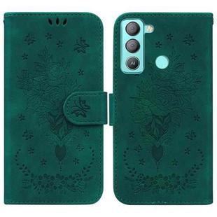 For Tecno Pop 5 Lite BD4 Butterfly Rose Embossed Leather Phone Case(Green)