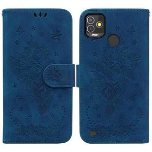 For Tecno Pop 5P Butterfly Rose Embossed Leather Phone Case(Blue)