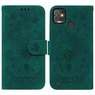 For Tecno Pop 5P Butterfly Rose Embossed Leather Phone Case(Green)
