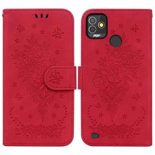 For Tecno Pop 5P Butterfly Rose Embossed Leather Phone Case(Red)
