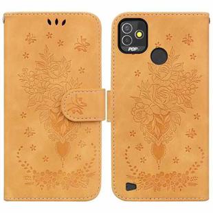 For Tecno Pop 5P Butterfly Rose Embossed Leather Phone Case(Yellow)