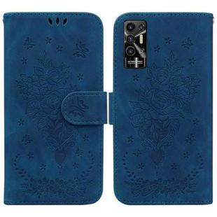 For Tecno Pova 2 Butterfly Rose Embossed Leather Phone Case(Blue)