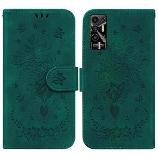 For Tecno Pova 2 Butterfly Rose Embossed Leather Phone Case(Green)